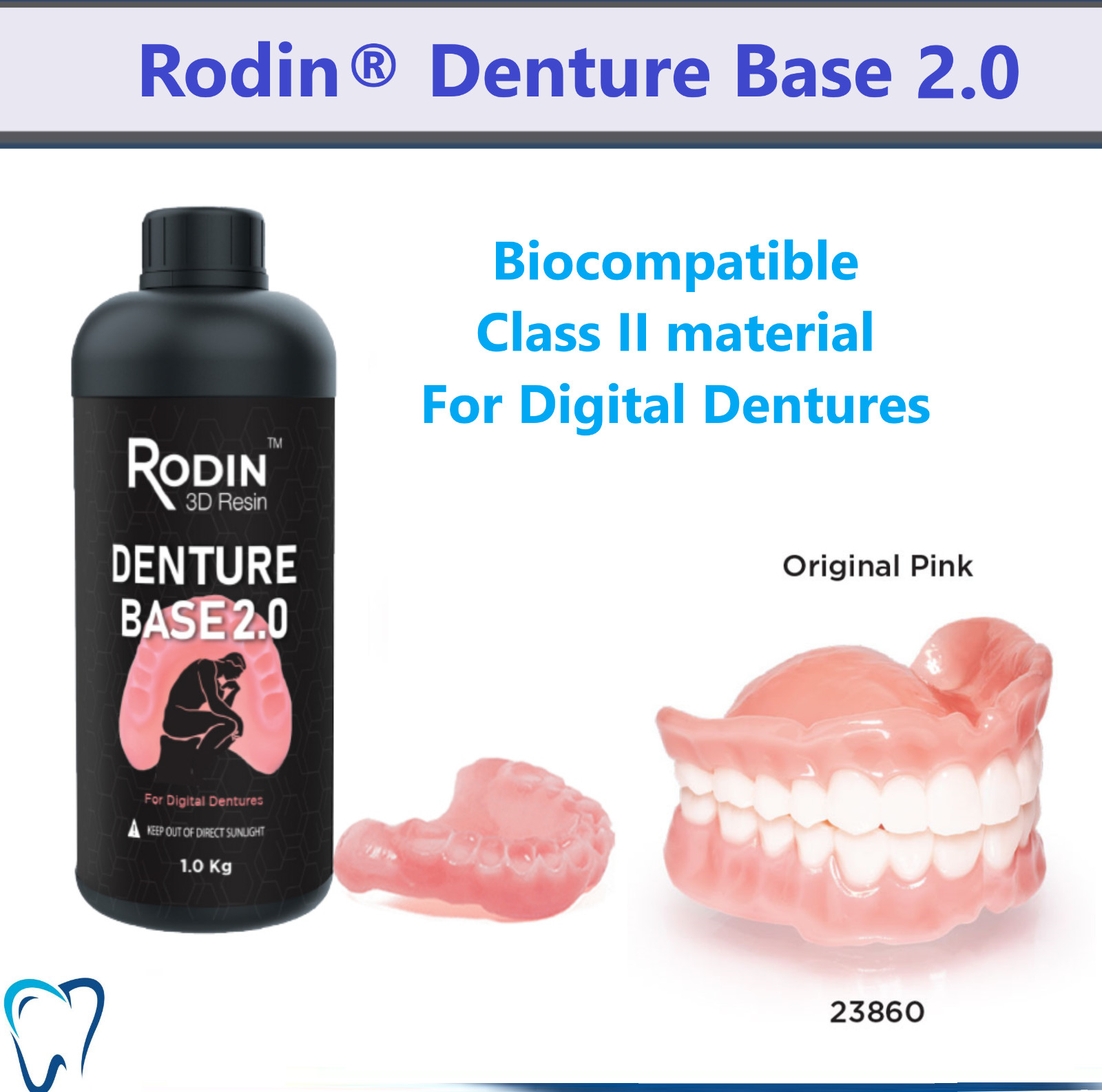 Dental Rodin Denture Base 2.0, Original Pink, 3D Printer Resins Class II, 1kg/Bt