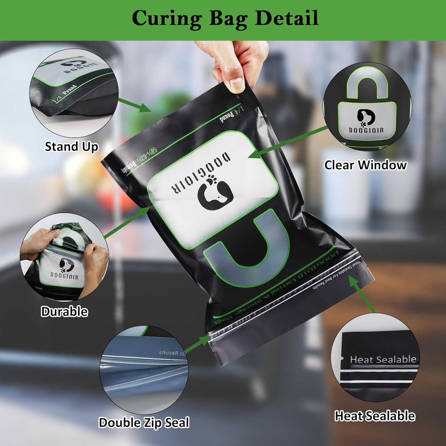 1/4 LB Curing & Storage Bags, Double-Tracked Zip Closure Heat Sealable Upright C