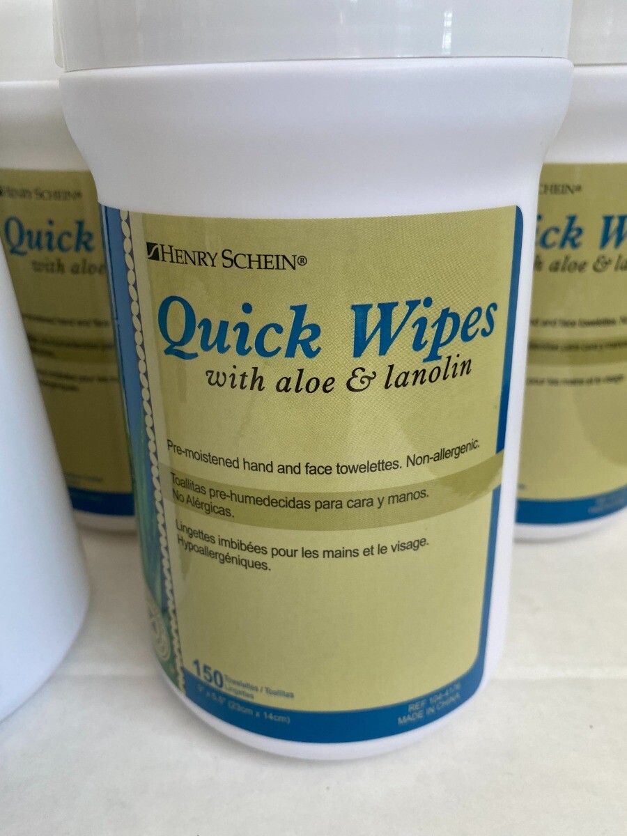 Lot (4) Henry Schein Quick Wipes with Aloe & Lanolin Pop-Up Container 150/Each