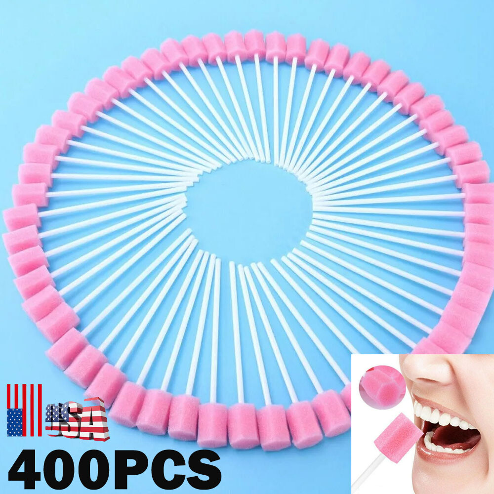 400x Disposable Oral Care Sponge Swabs Tooth Cleaning Mouth Swab With Sticks HOT