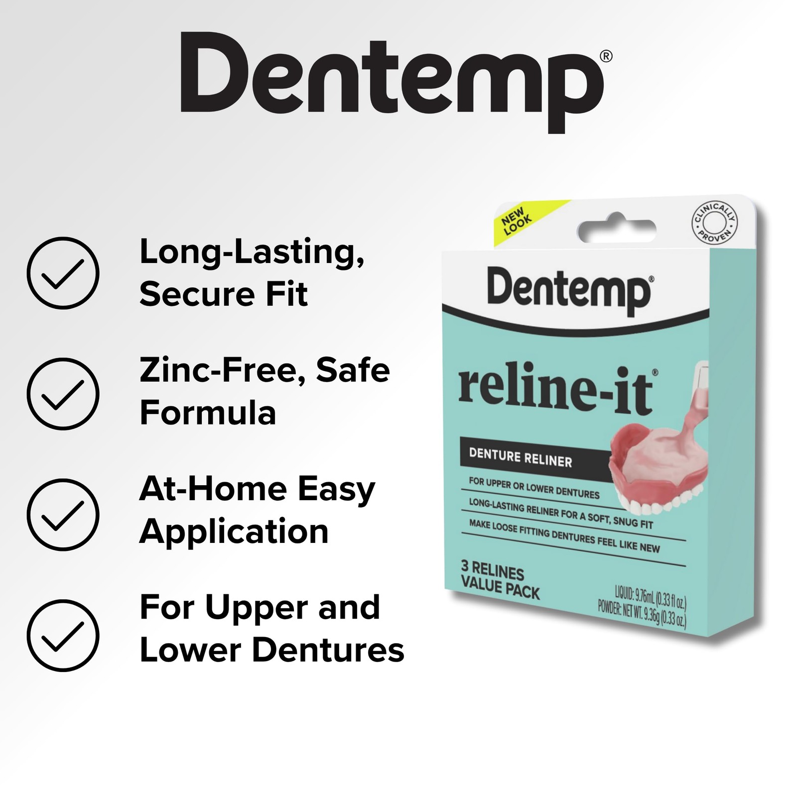 Dentemp Denture Reline Kit – Advanced Formula 2 Count (Pack of 1), clear