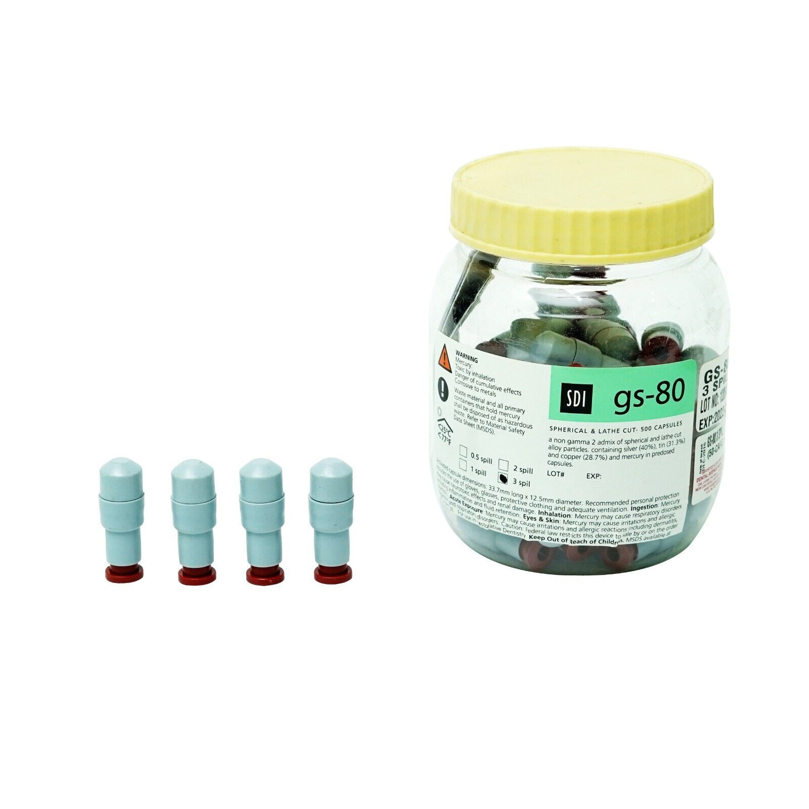 SDI GS-80 Amalgam Alloy Dental Material Regular Set Spill 50 Capsules Per Box
