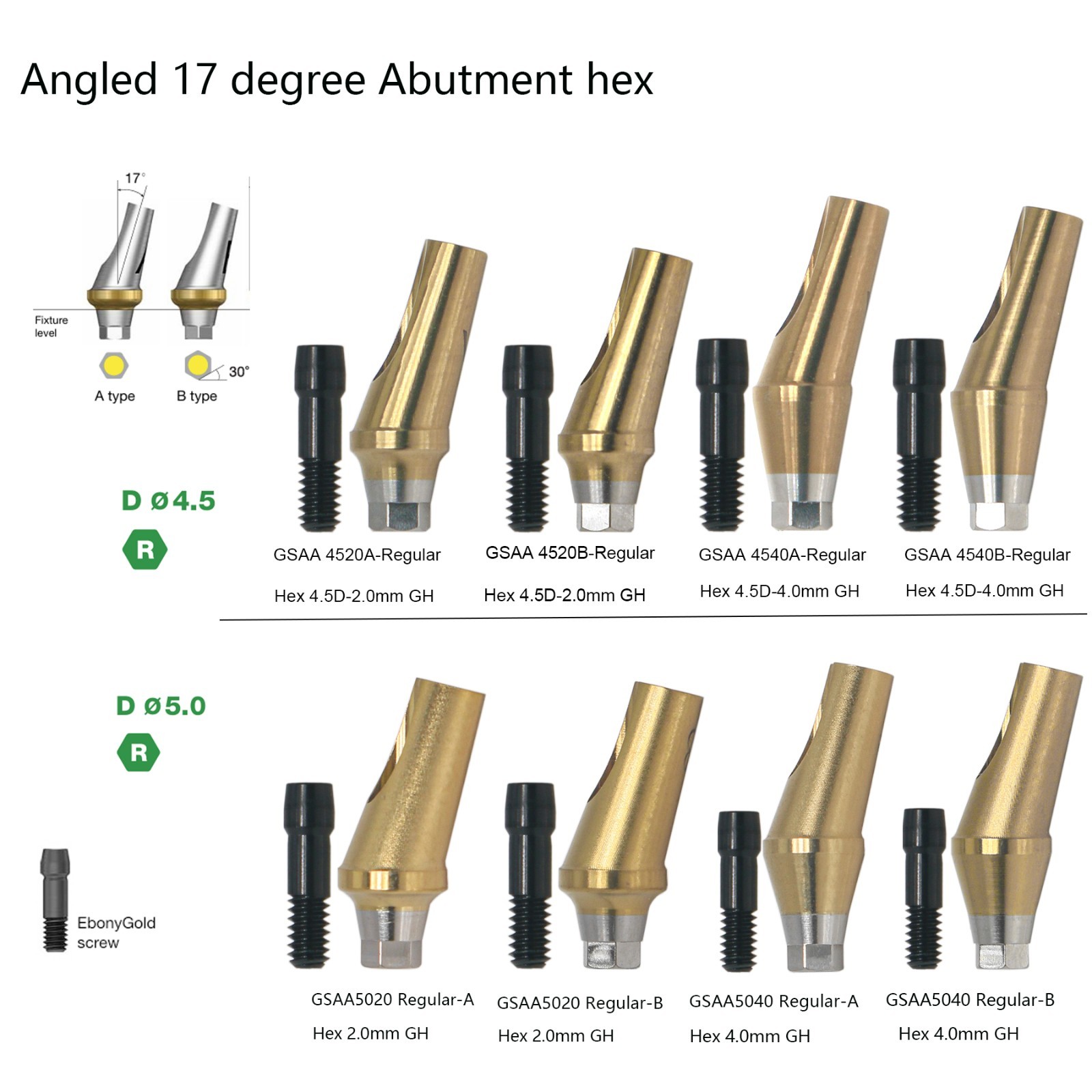 DIO UF II RP 17° Angled Anatomic Abutment Ø4.5/5.0mm Hex compatible 2.0/4.0mm GH