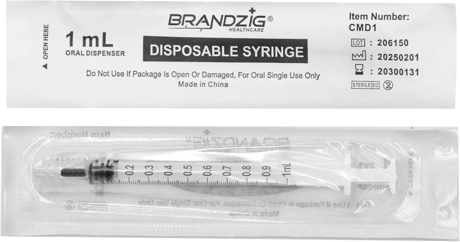 1ml Syringe with Cap (100 Pack) | Oral Dispenser Without Needle, Luer Slip…