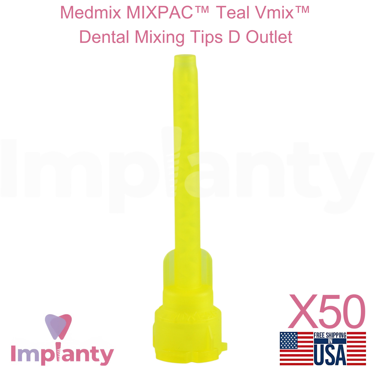 50x Medmix MIXPAC™ Yellow Vmix™ Dental Mixing Tips D Outlet Ø4.2mm Diameter