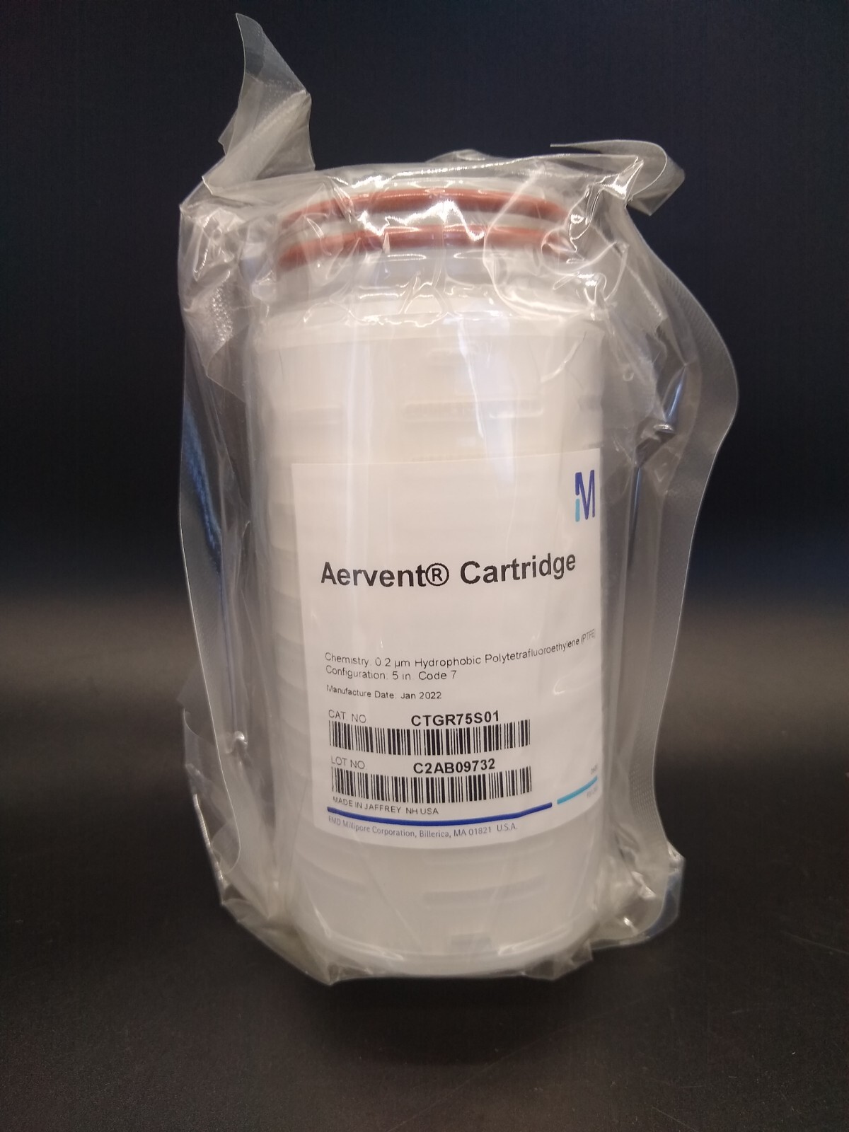 Millipore CTGR75S01 Aervent CTGR Cartridge Filter 5 in. 0.2 µm Code 7 PTFE