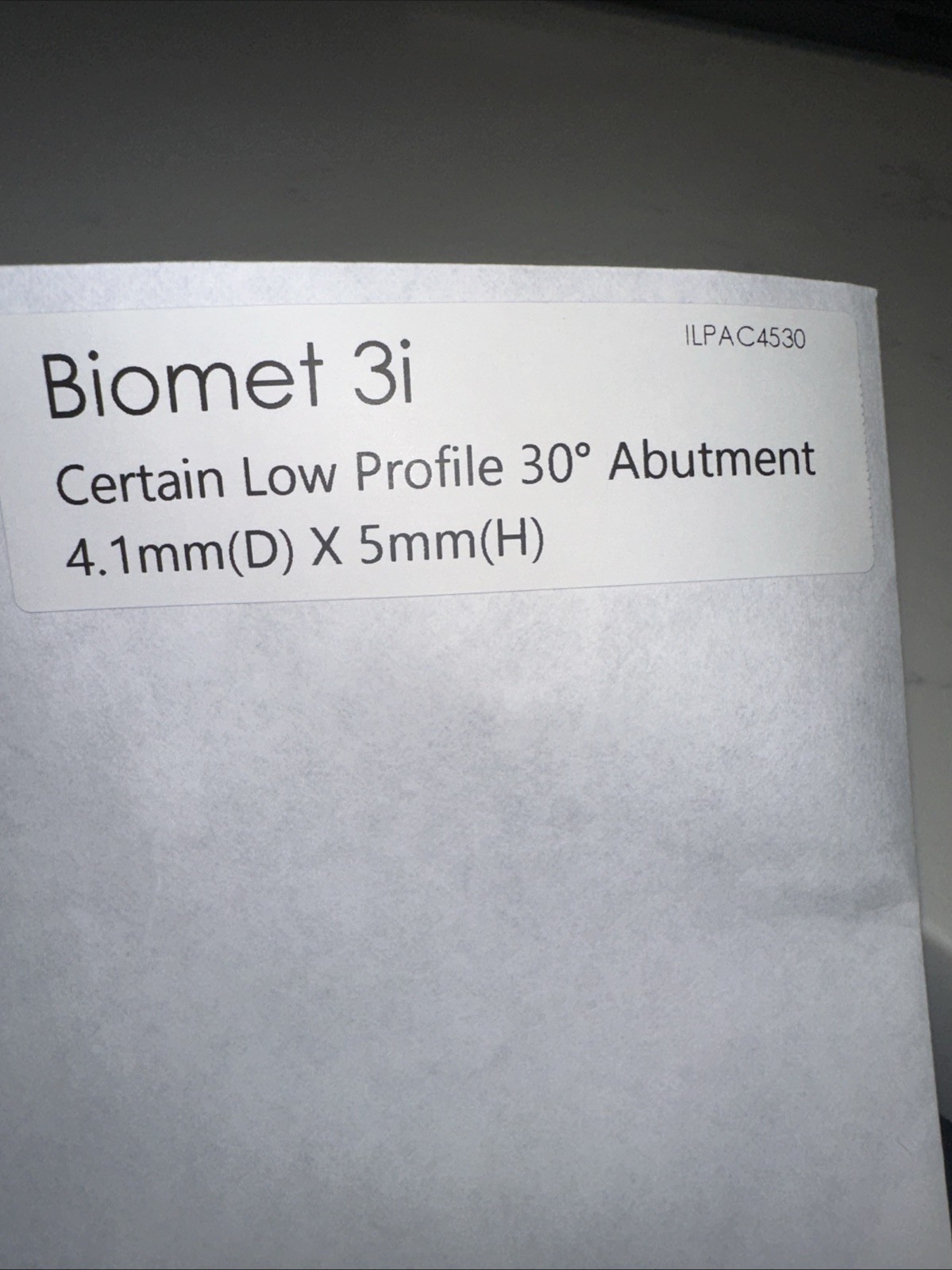 Biomet 3I Certain Low Profile 30° Abutment 4.1 mm (D)x 5mm (H) ILPCA 4530￼