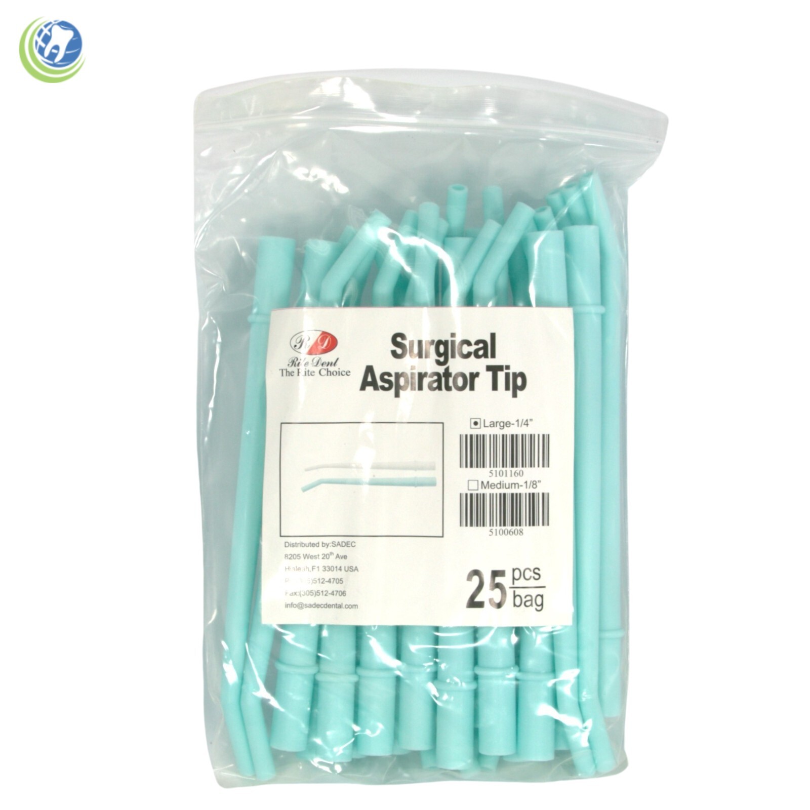 Dental Surgical Aspirator Suction Cannula Tips Aqua 1/4″ Diameter Type I 25/Bag