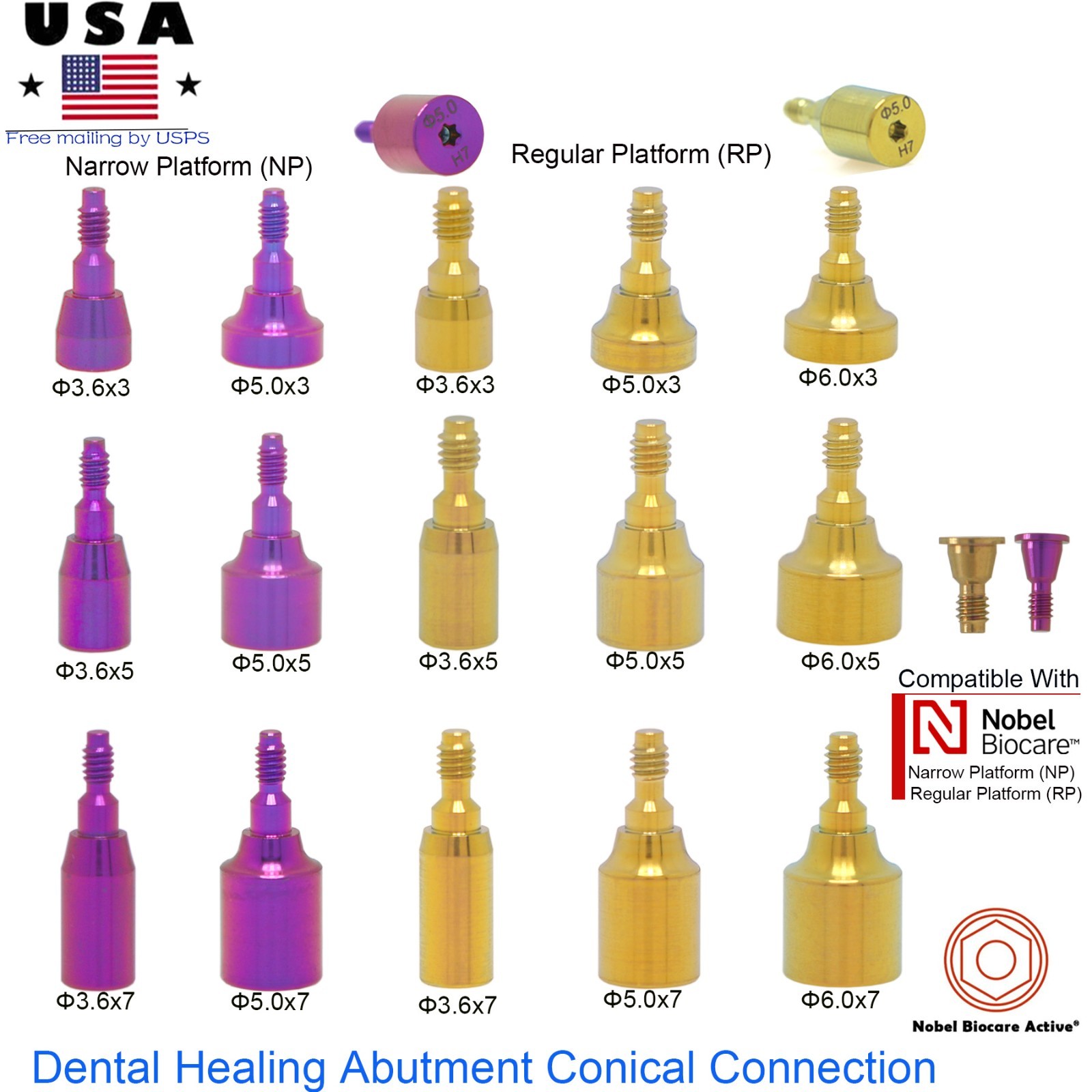 Ti Healing Cap Abutment Fits ITI Straumann Nobel Hiossen OSS DIO Implant system