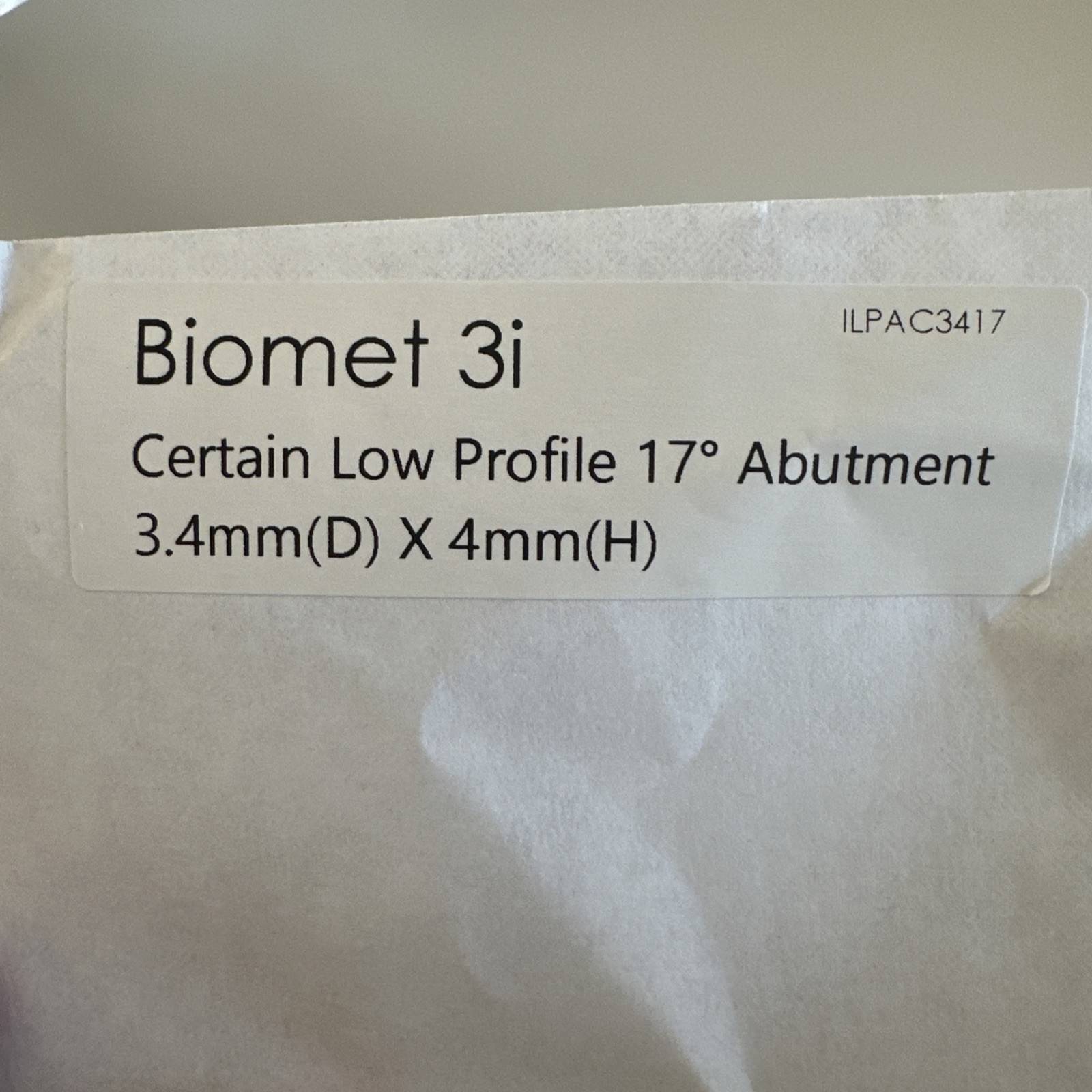 BioMET 3i Certain Low Profile 17° Abutment 3.4mm(D) X 4mm(H)