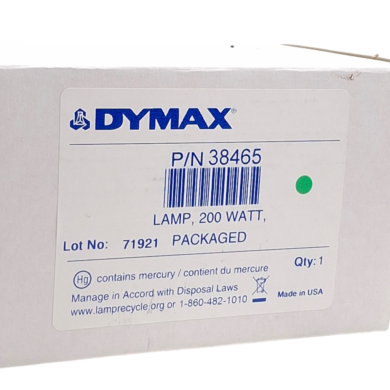 Dymax 38465 Replacement UV Bulb for BlueWave 200 Light Curing System 200W