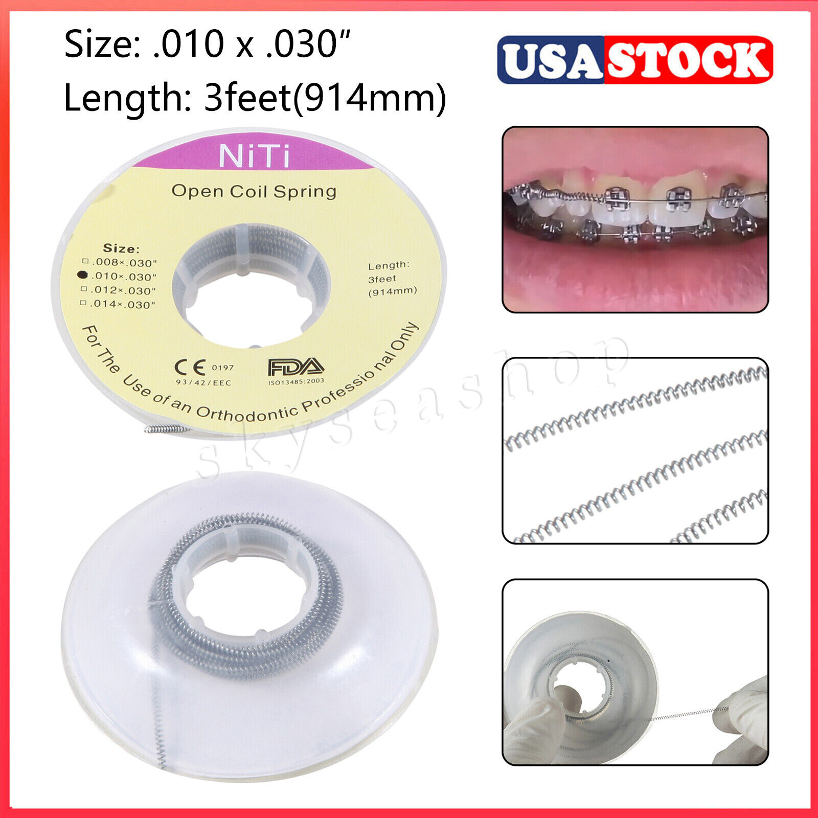 USA Dental Orthodontic Niti Open Coil Spring Spool Dia.010 *030 ” inch 914mm Ab