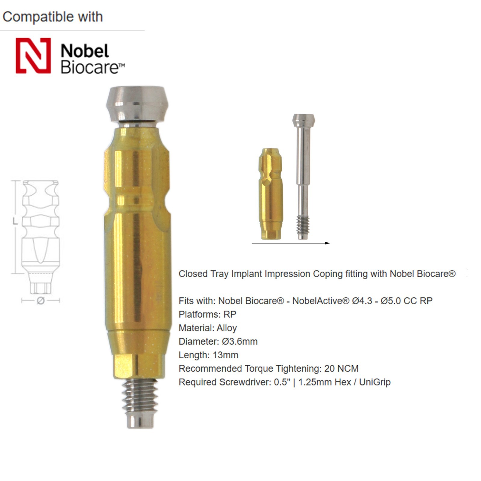 Nobel Biocare Dental impression coping Open Closed tray For NP/RP Conical Conn