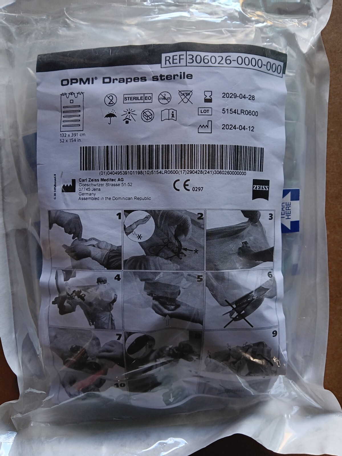 Carl Zeiss OPMI Drape Sterile Ref# 306026-0000-000, 5/Box