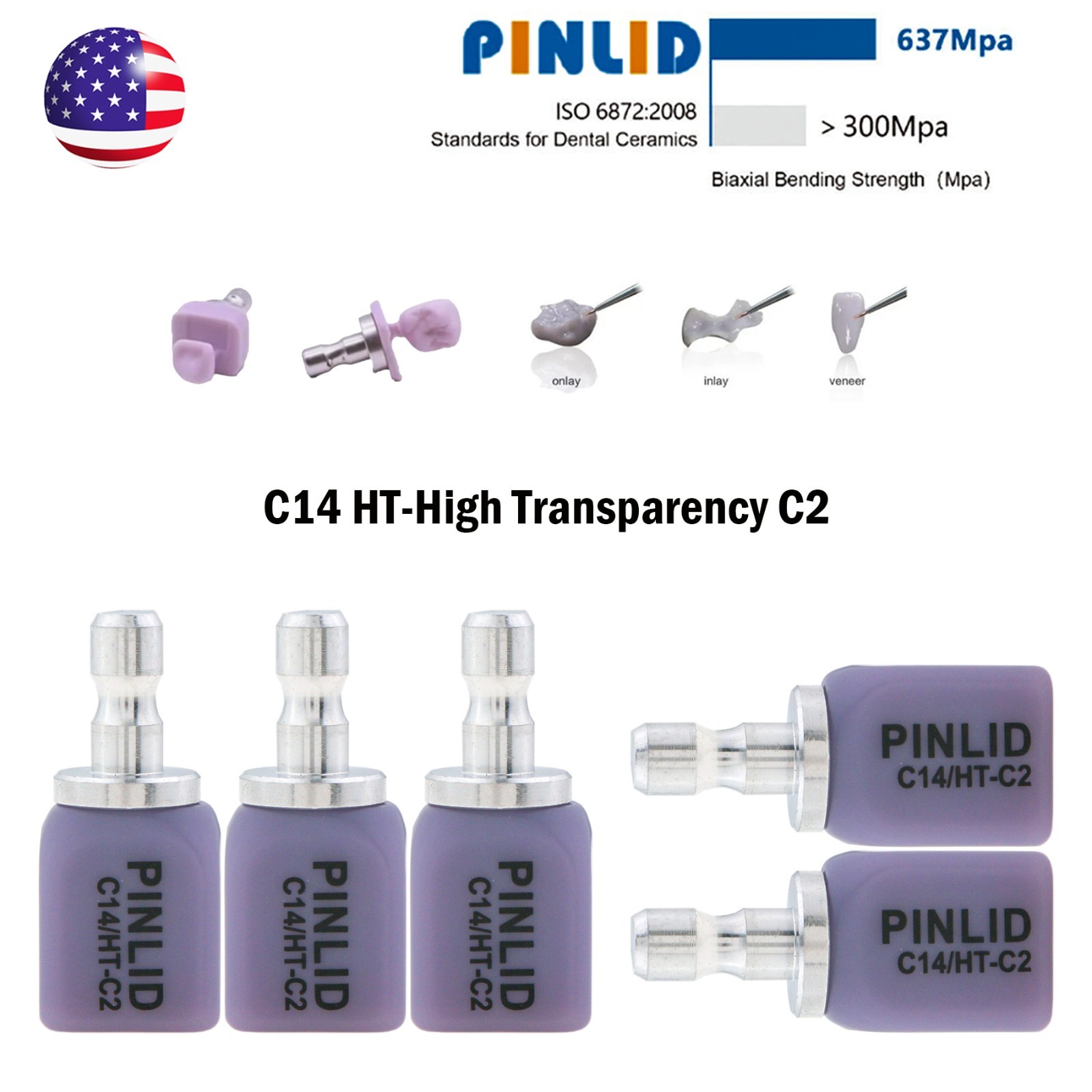 US HT C14 Emax Dental Glass Ceramic Lithium Dislicate CAD/CAM Cerec Blocks