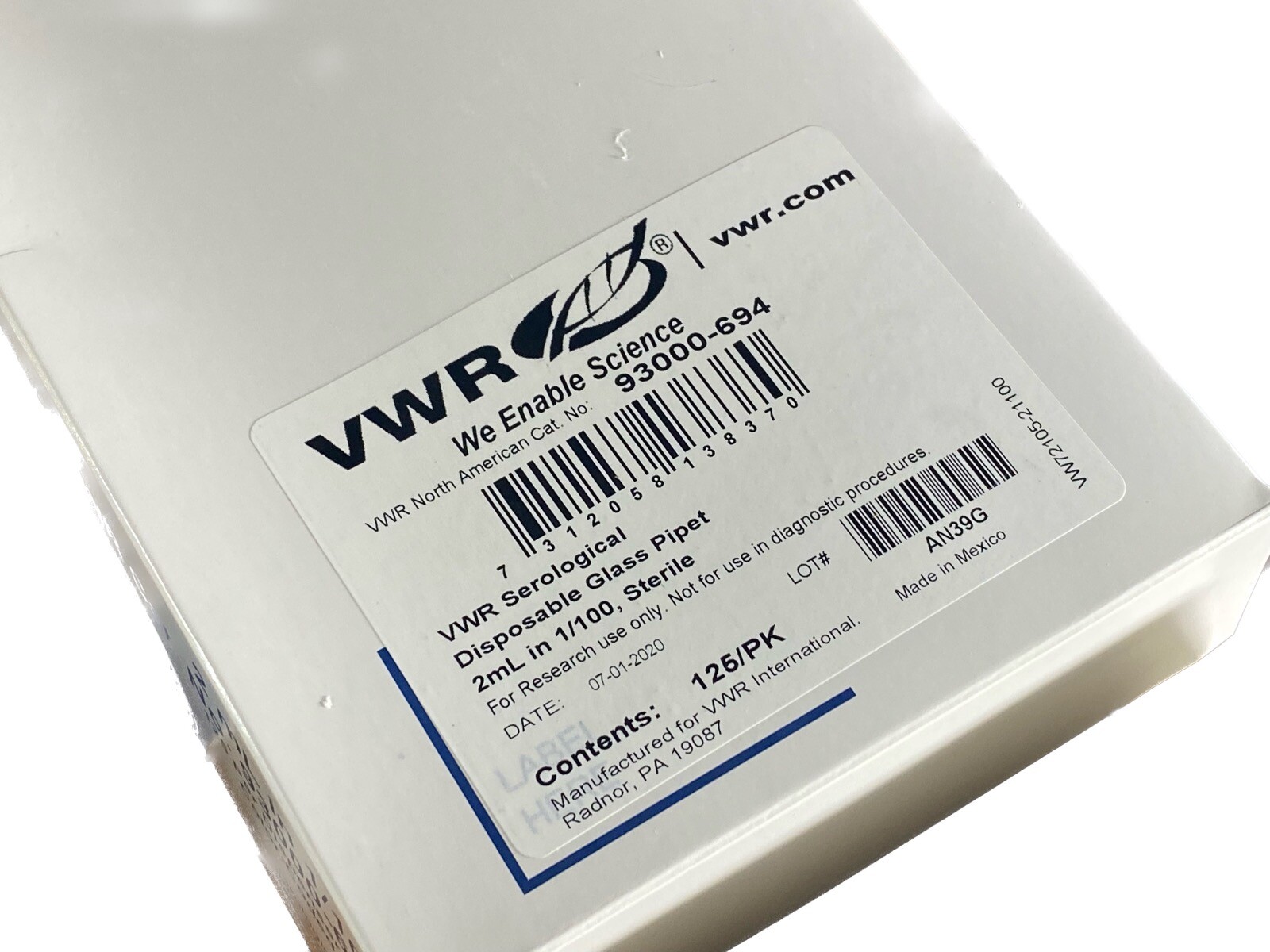 (500) VWR Scientific 2mL in 1/100 Sterile Glass Serological Pipettes 93000-694