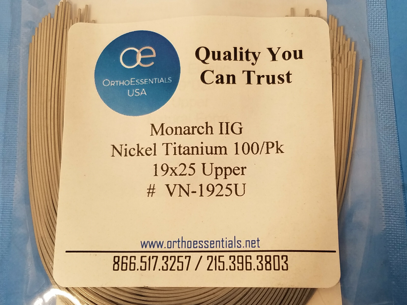 OrthoEssentials Monarch IIG VN-1925U Nickel Titanium 19X25 Upper 100/Pk