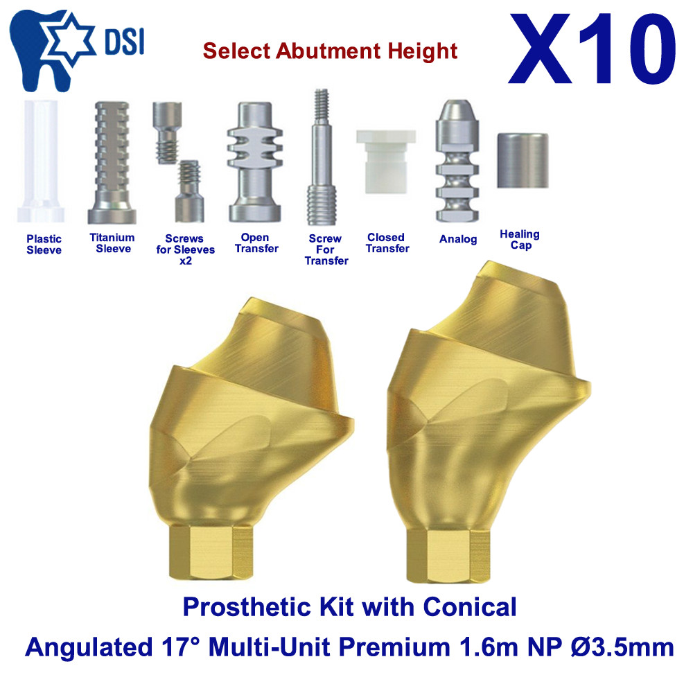10x Prosthetic Kit DSI Conical Angulated 17° Abutment Multi-Unit 1.6m NP Ø3.5mm