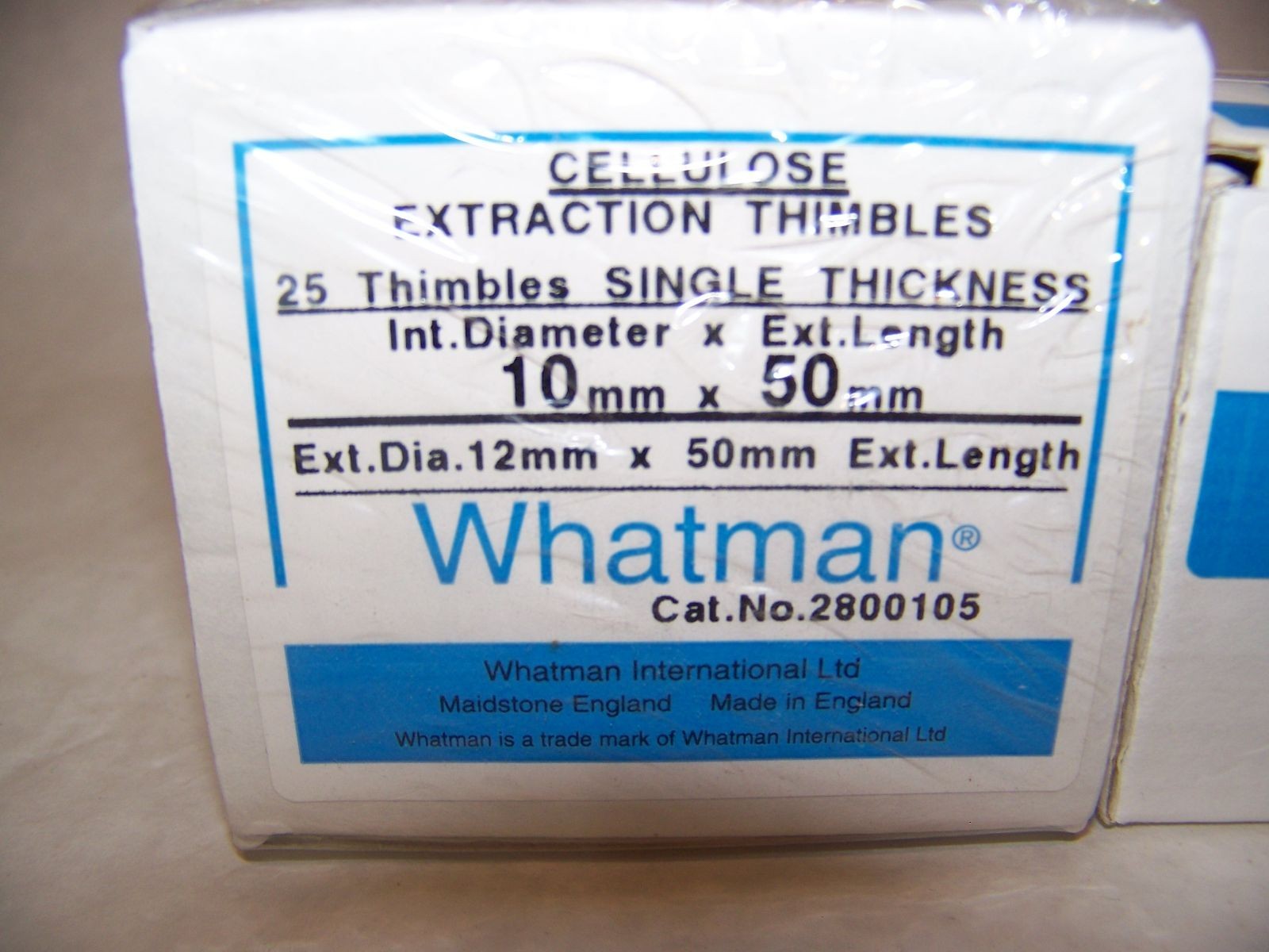 WHATMAN Cellulose Extraction Thimbles Single Thickness OD 12mm x 50mm Free Ship!