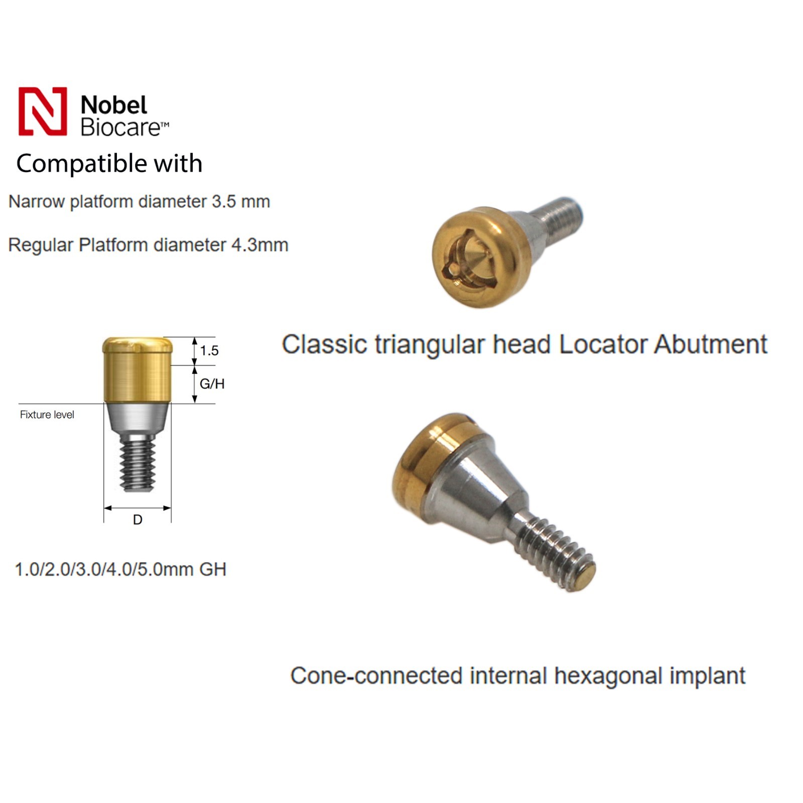 Implant Locat0r Abutment NP/RP, Fit For Nobel Biocare Active ,AH=1/2/3/4/5.0mm