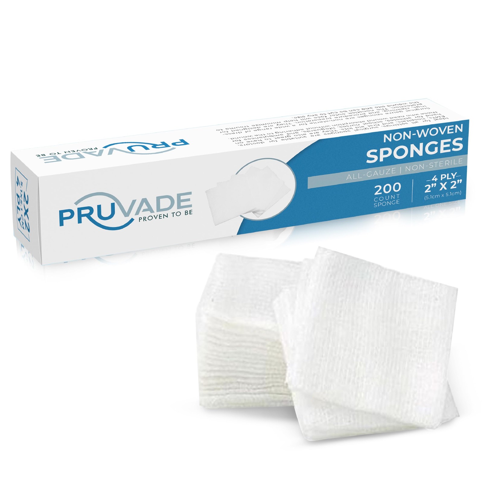 Pruvade 1000 Count Gauze Pads – Soft 2″x2″ Non-Woven 4-Ply |