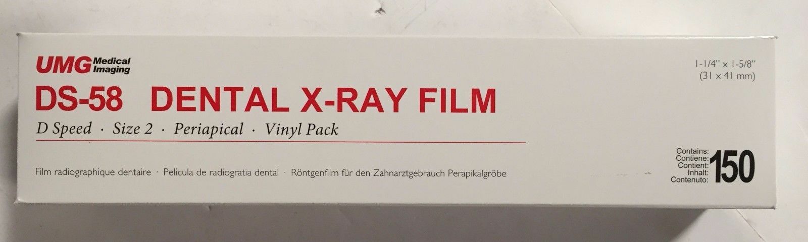 150/Box UMG DS-58 Size 2 D Speed Periapical Vinyl Pack Dental X-Ray Film