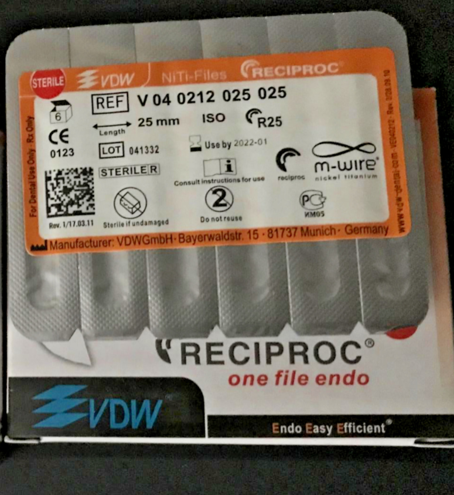 VDW RECIPROC Sterille File Endo M-WIRE 21mm R25 Lot 6pcs Lot 5 Packs