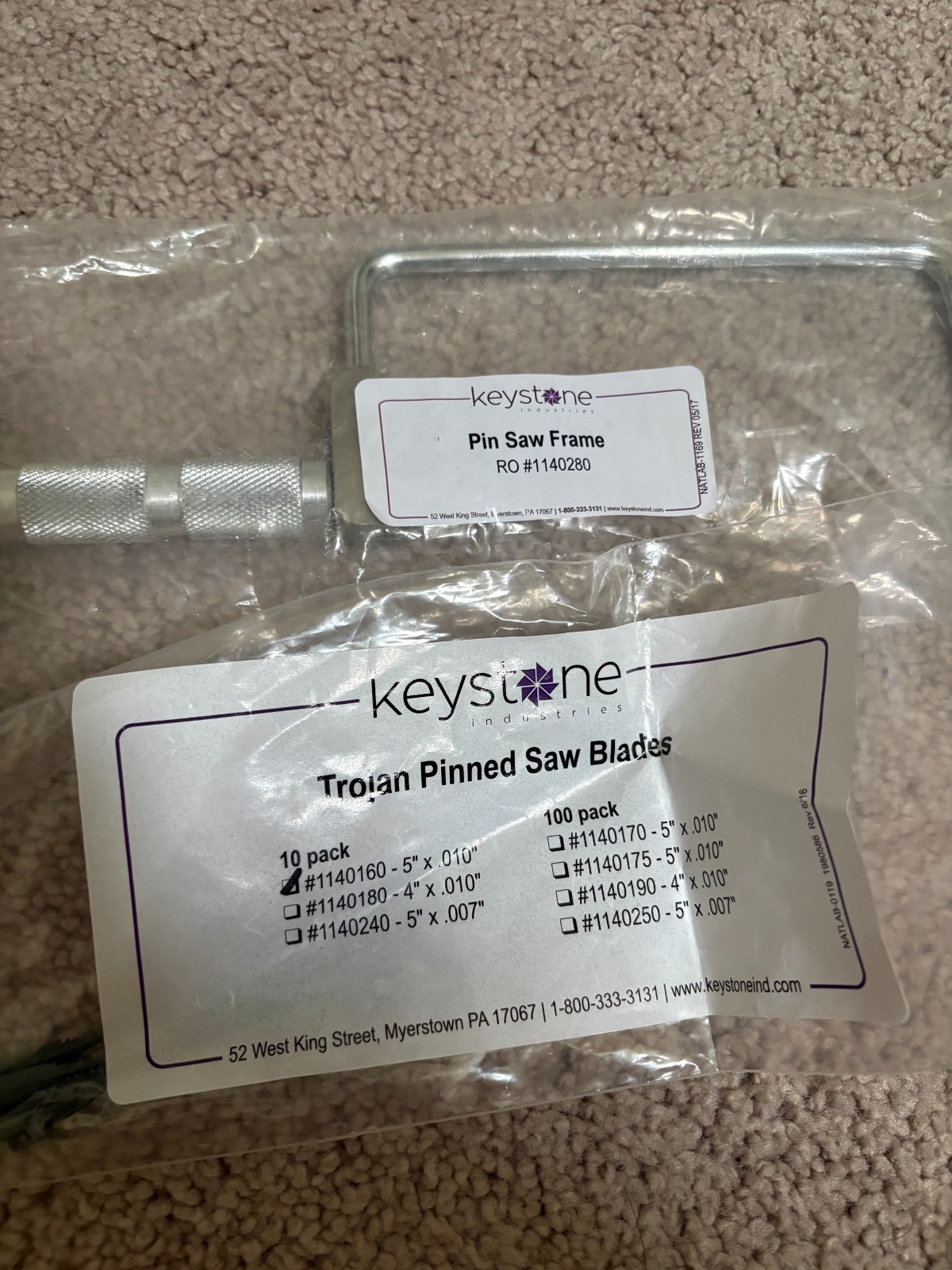 Keystone Pin Saw Frame and Trojan Pinned Saw Blades