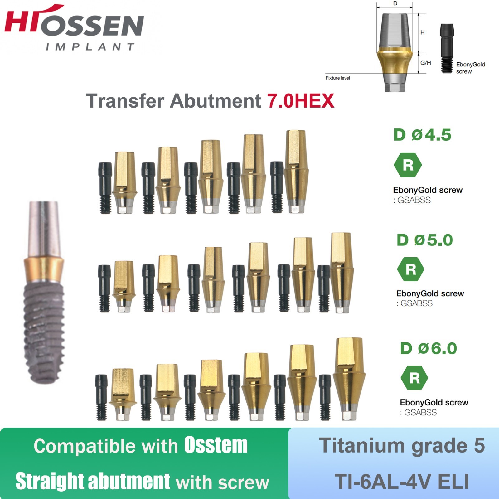 US Fit Hiossen ET / Osstem TS Dental Titanium Abutments & Restorative Components