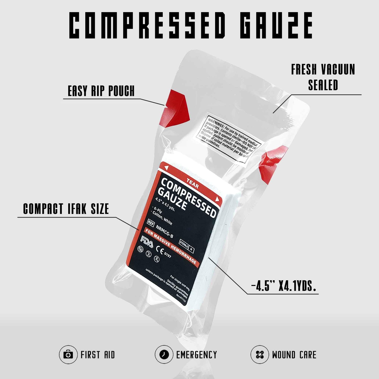 Sterile Compressed Gauze for Wound Packing, Emergency 4.5 x 4.1, White