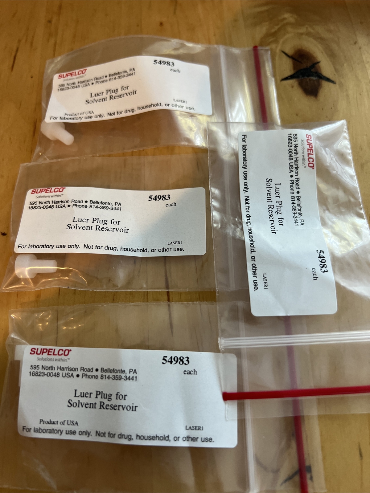 Lot of 4, Supelco 54983, Luer Plug for Solvent Reservoir