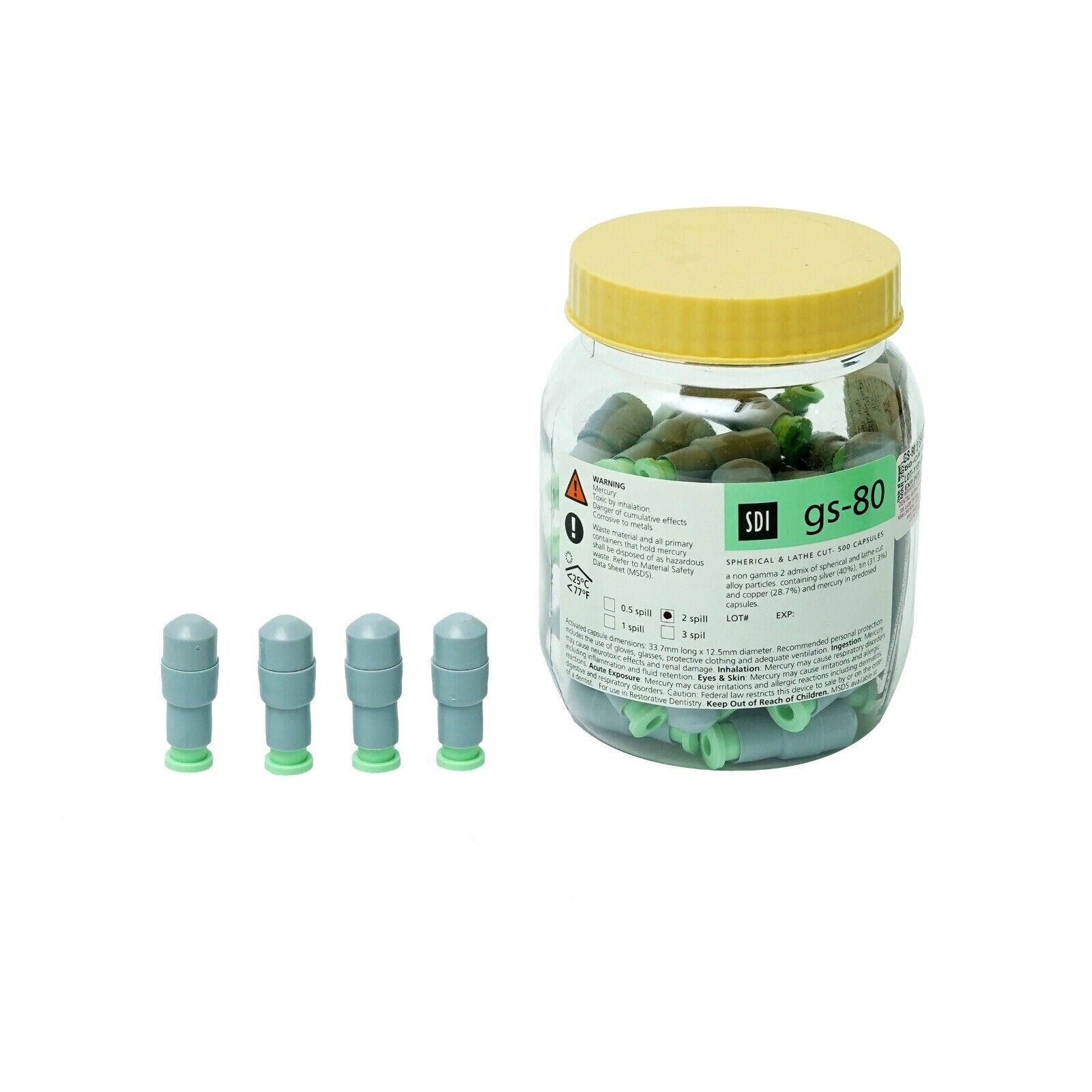 SDI GS-80 Amalgam Alloy Dental Material Regular Set Spill 50 Capsules Per Box