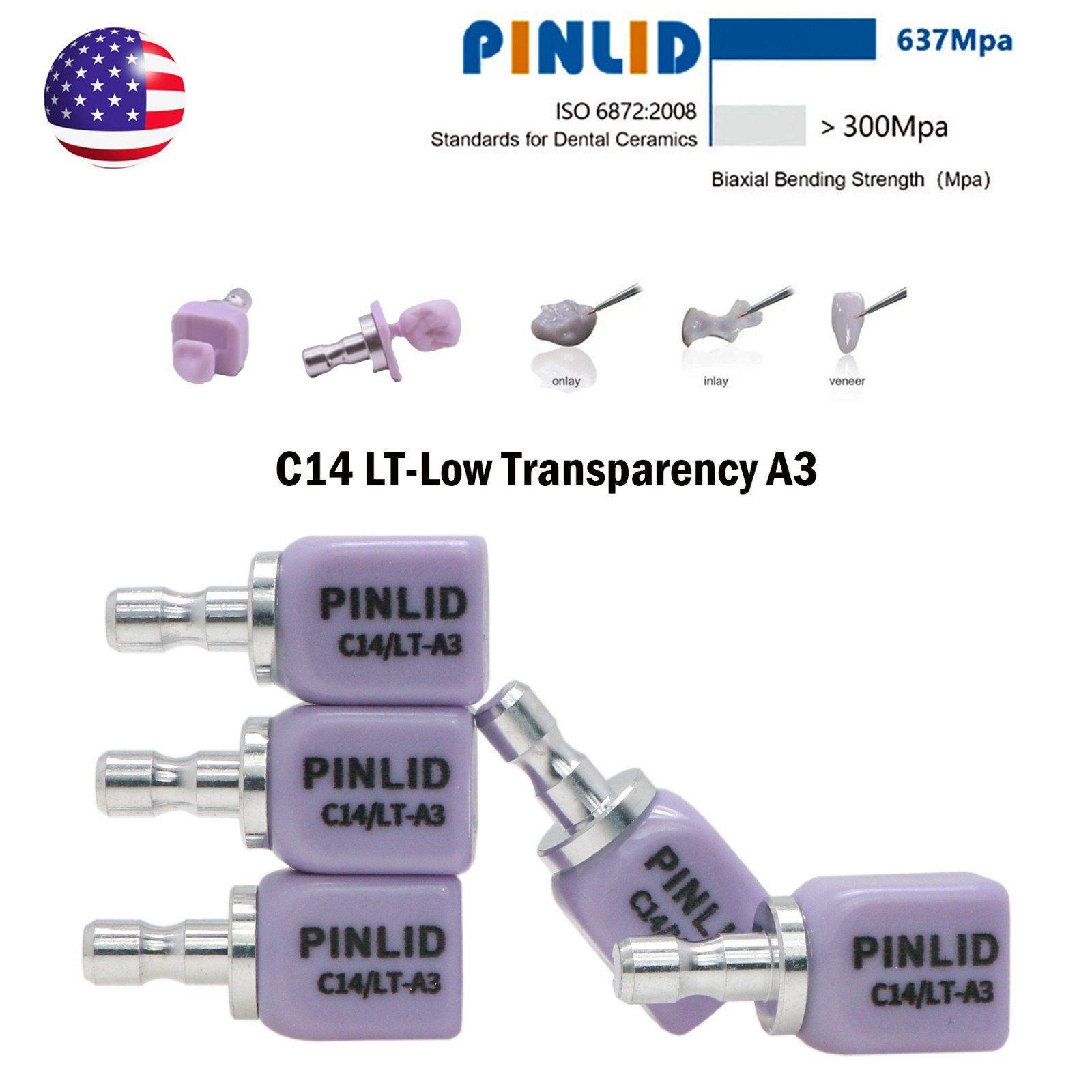 5Pcs C14 Dental Lithium Disilicate Block CAD/CAM A1-A3.5 Glass Ceramic for Cerec