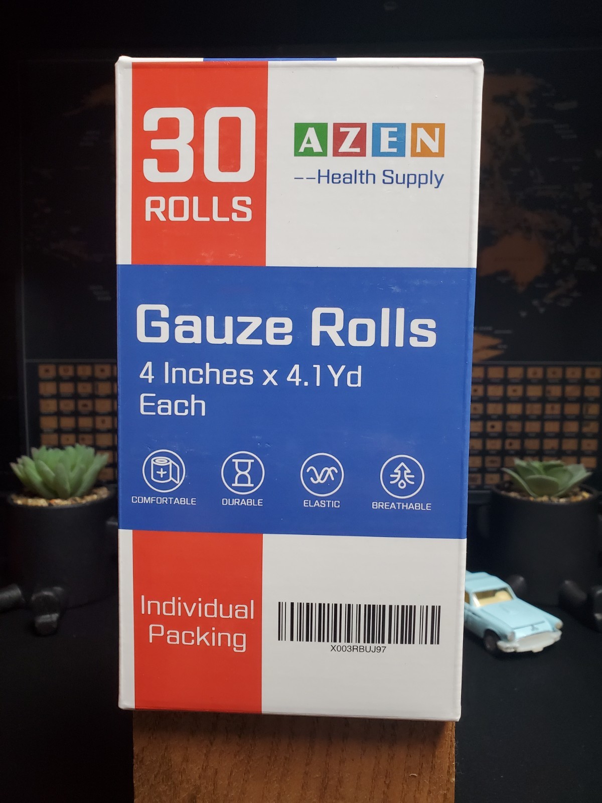 AZEN 30 Pack Gauze Rolls Bandages, 4 in x 4.1 Yards, Premium 4IN, C-30p Free Shi