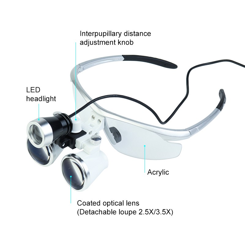 2.5X 3.5X Dentist Loupes Dental Binocular Glass Magnifier with 3W Led Light