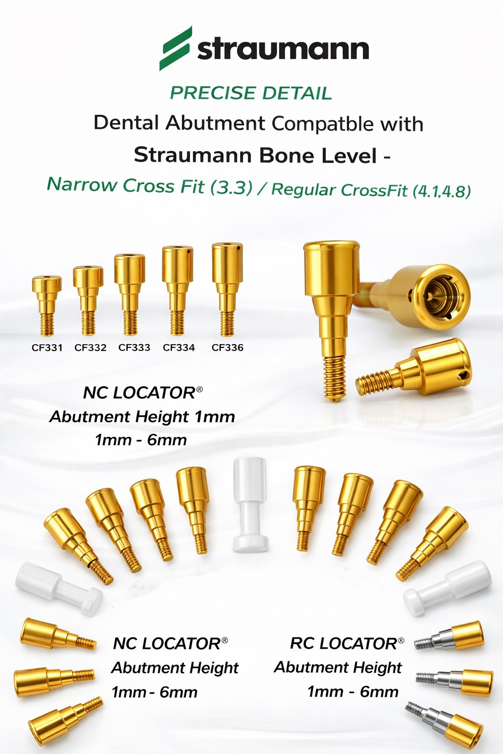 Dental ZEST Locator Abutment Tapered Straumann Bone Level NC RC Ø3.3 4.1 4.8mm