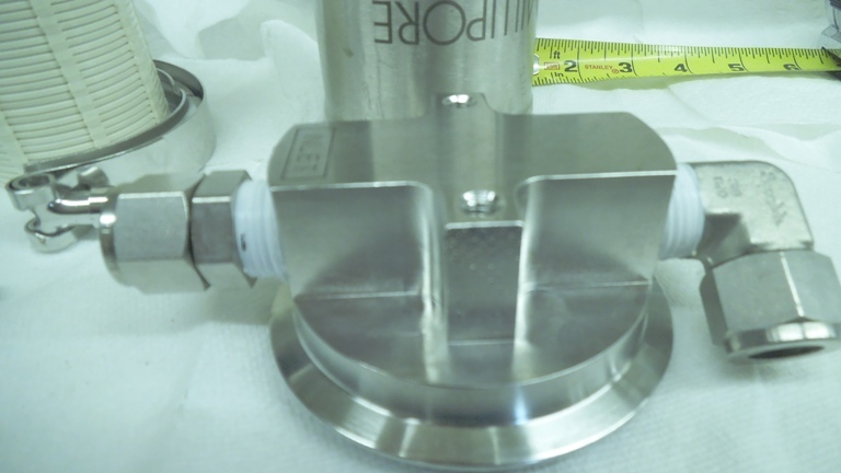 Millipore Stainless 40 stack filter housing, 150 PSI, with clamp, filter, used