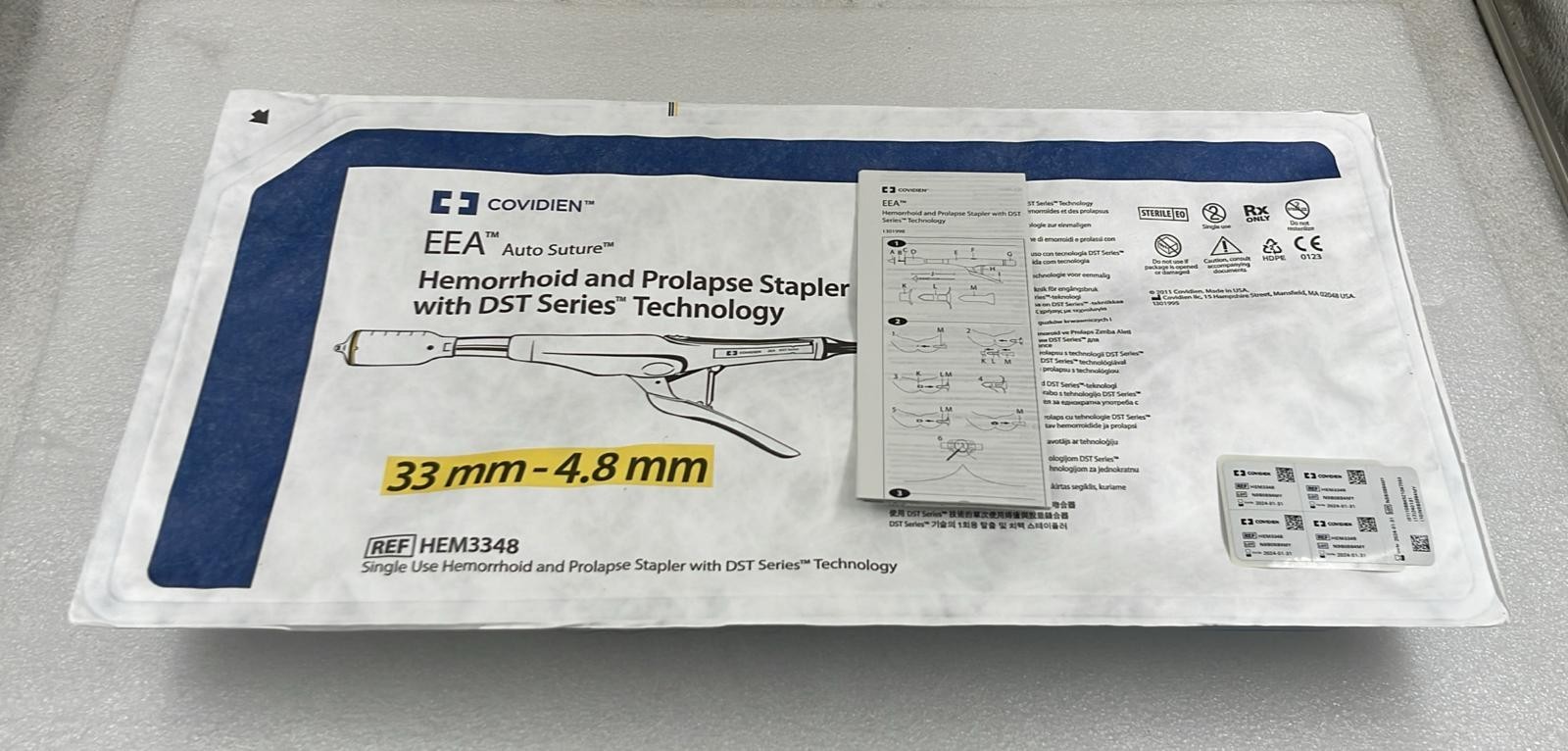 Covidien HEM3348 EEA 33mm-4.8mm Auto Suture Hemorrhoid & Prolapse Stapler W/ DST