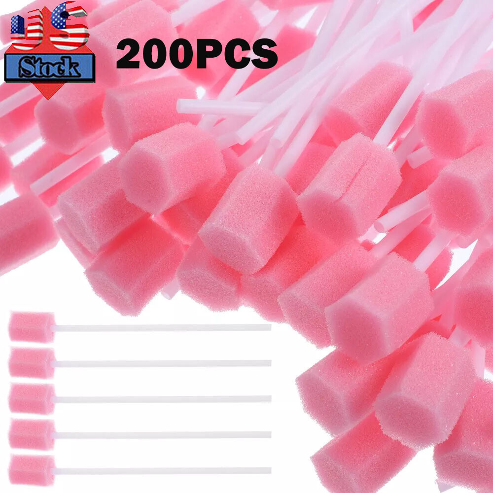 200PC Disposable Oral Care Sponge Swabs Tooth Cleaning Mouth Swab With Sticks
