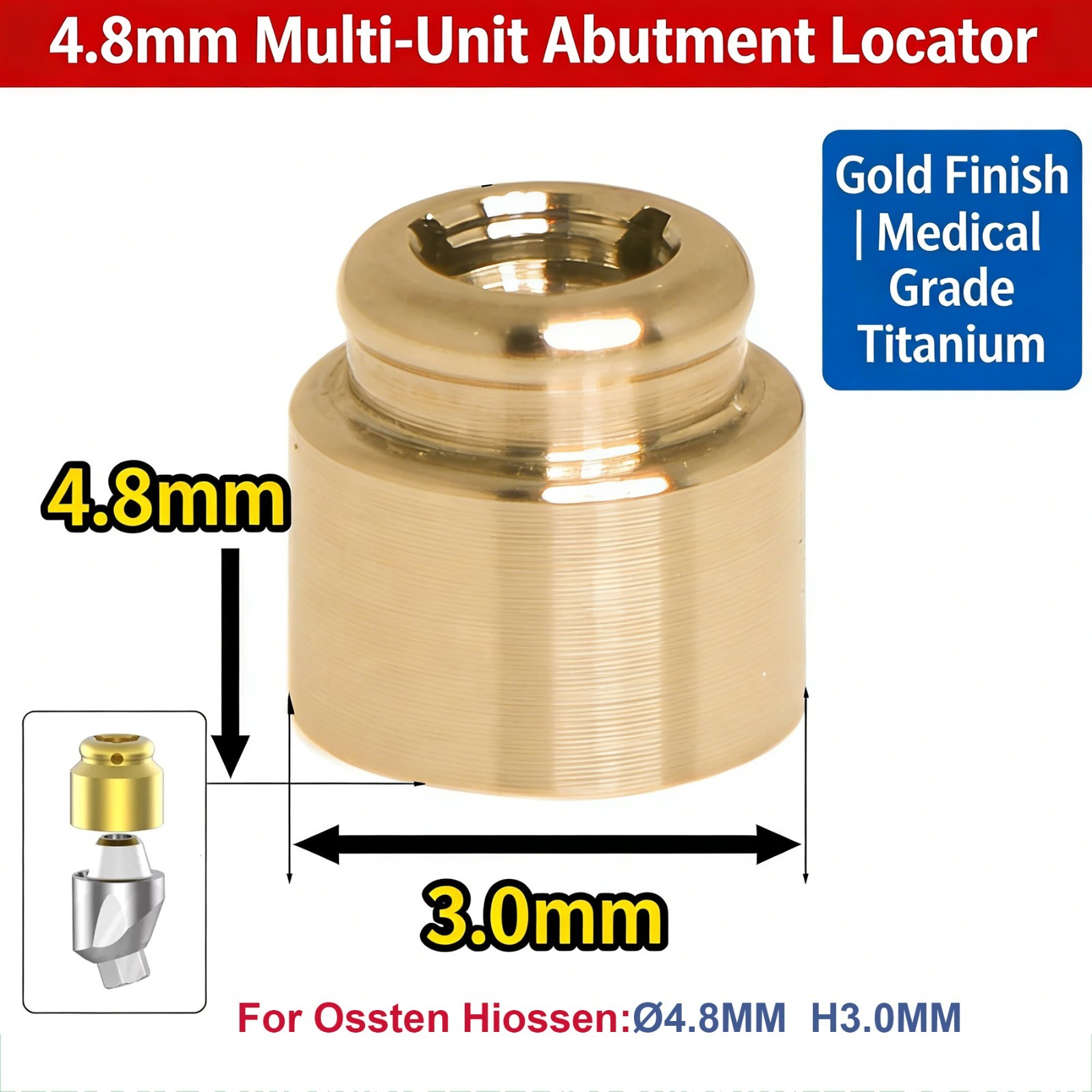 Implant Locator Attachment & Caps fits Nobel Hiossen Multi-Unit Abutment ∅4.8mm