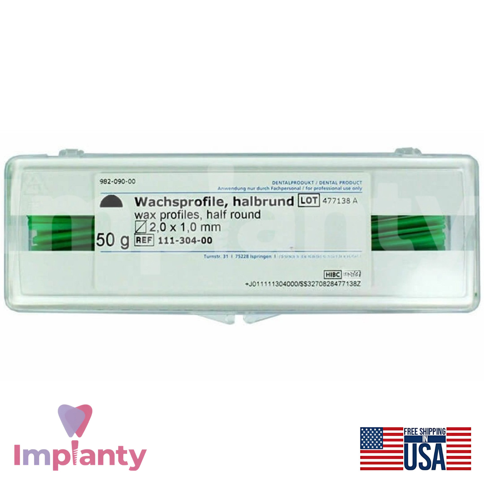 Wax Half Round Green Dental Sticks 2.0×1.0mm 50g Stable Casting Denture Profiles