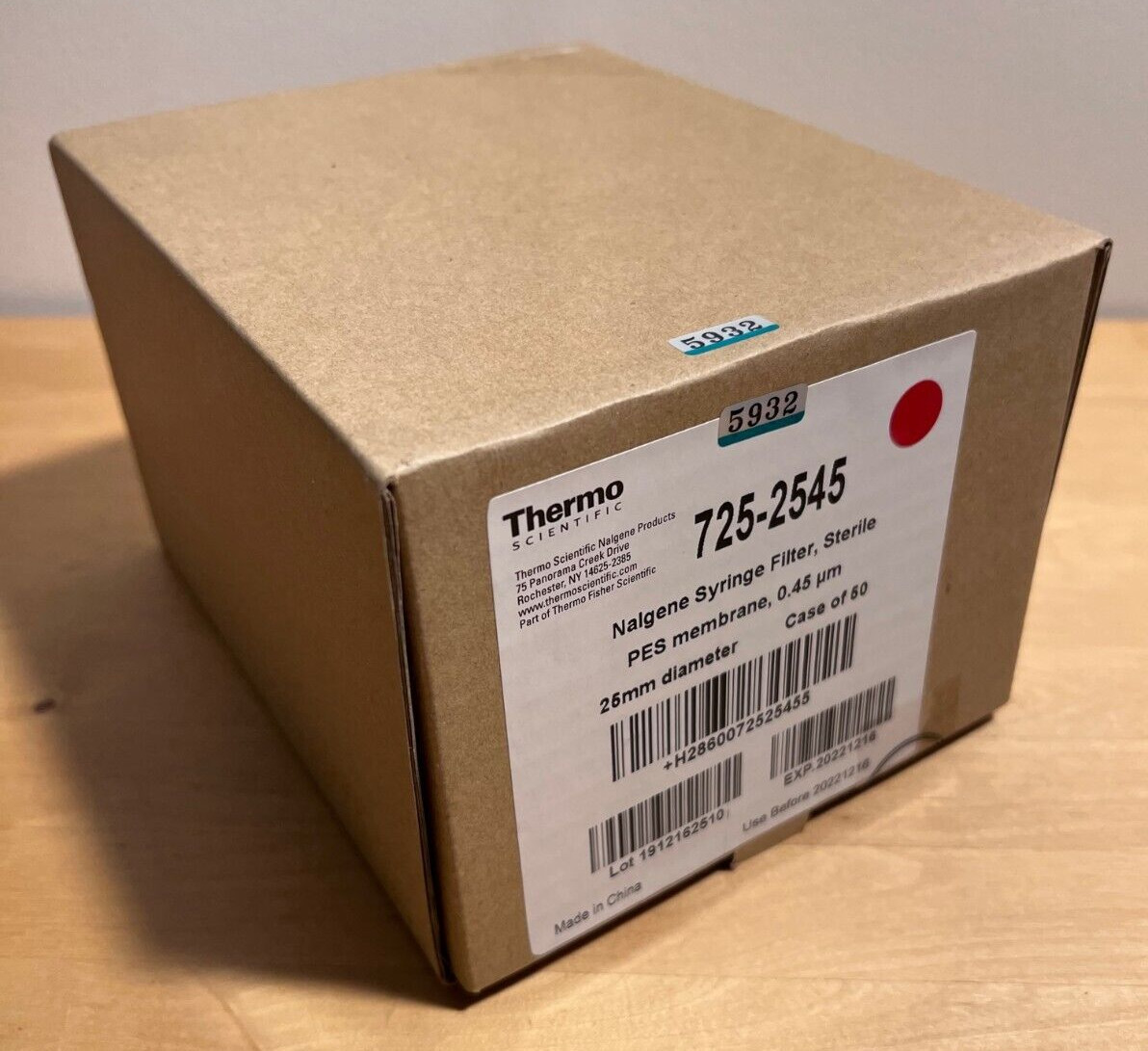 NEW Thermo Nalgene Sterile Syringe Filter 725-2545, 25 mm, Pore Size 0.45 μm