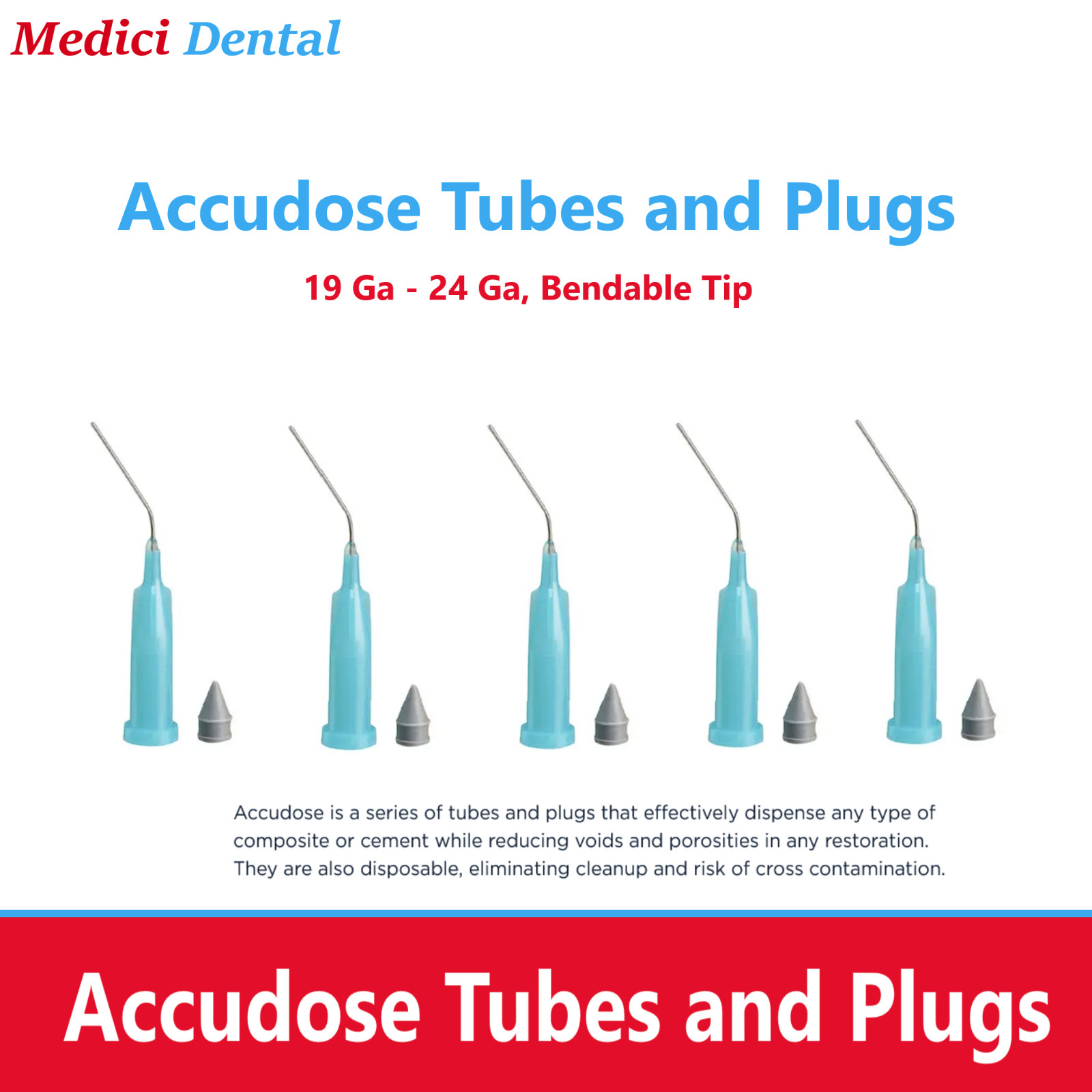 Dental Accudose Tubes and Plugs For C-R Syringe 20 Ga, Teal Orange, 50/Box