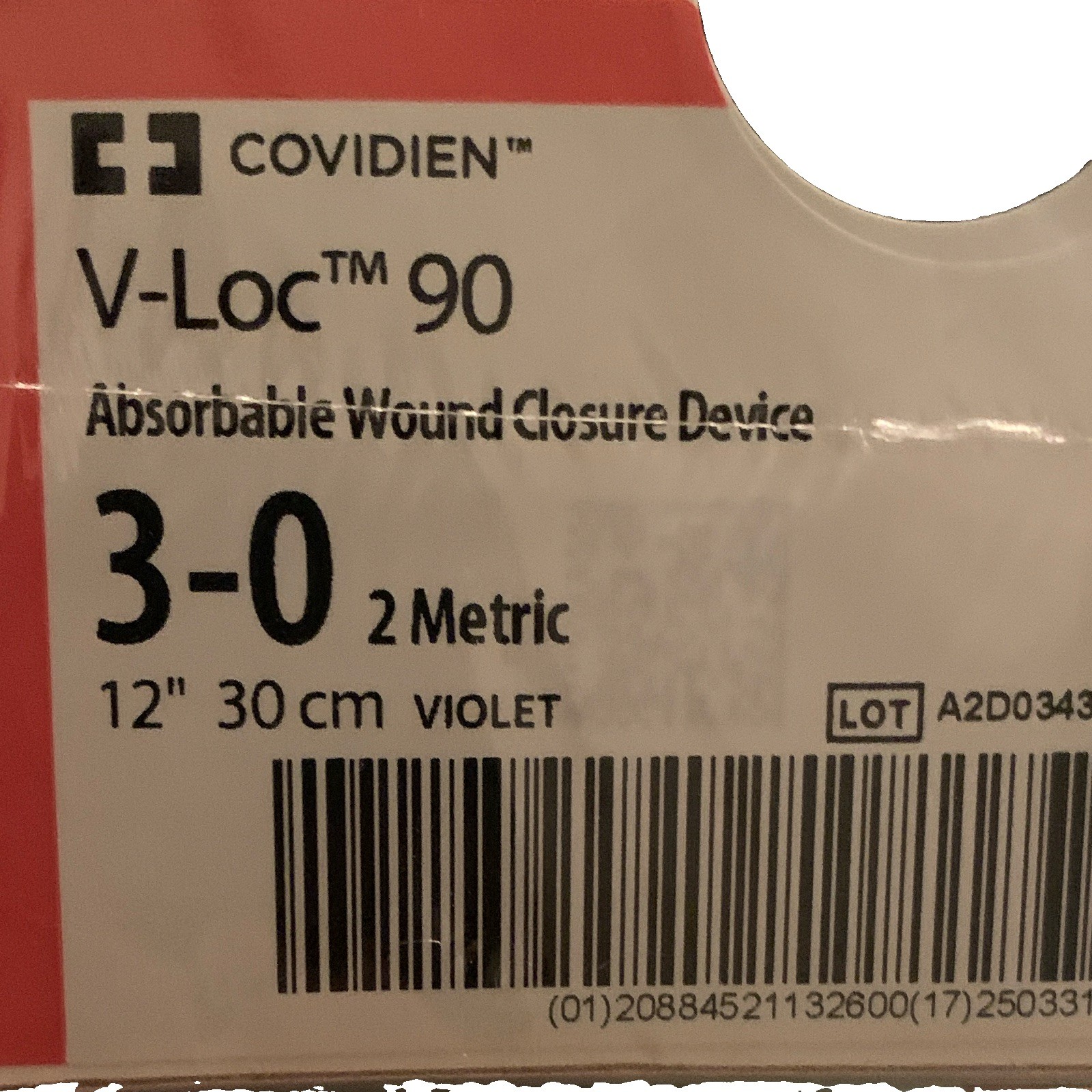 Covidien V-Loc 90 Absorbable Wound Closure Device 3-0 12in Violet VLOCM0614