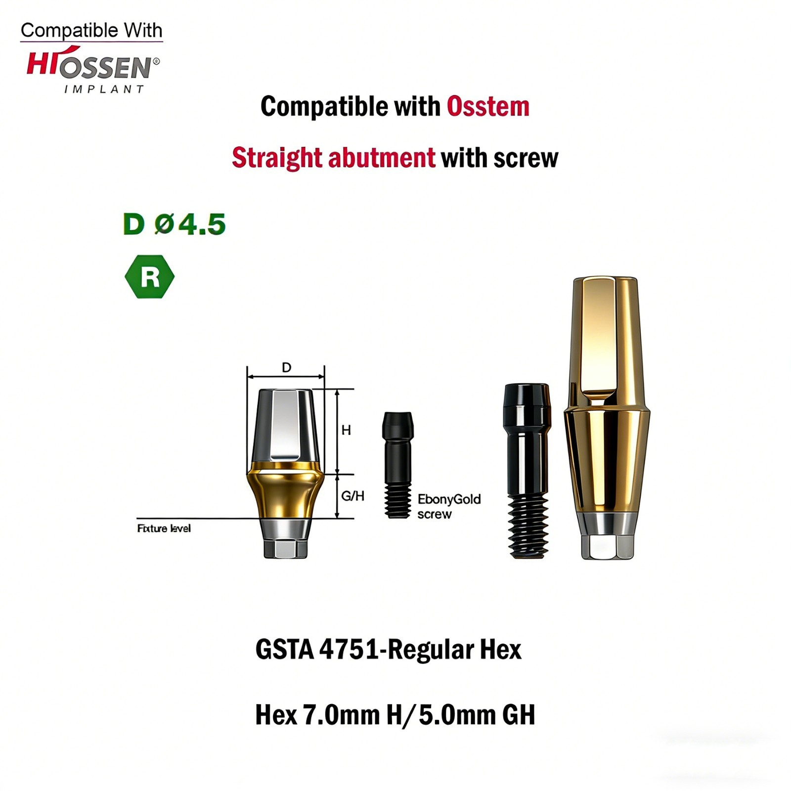 1pc Dental Titanium Straight Abutment Ti Cemented Abutment for Osstem Hiossen TS
