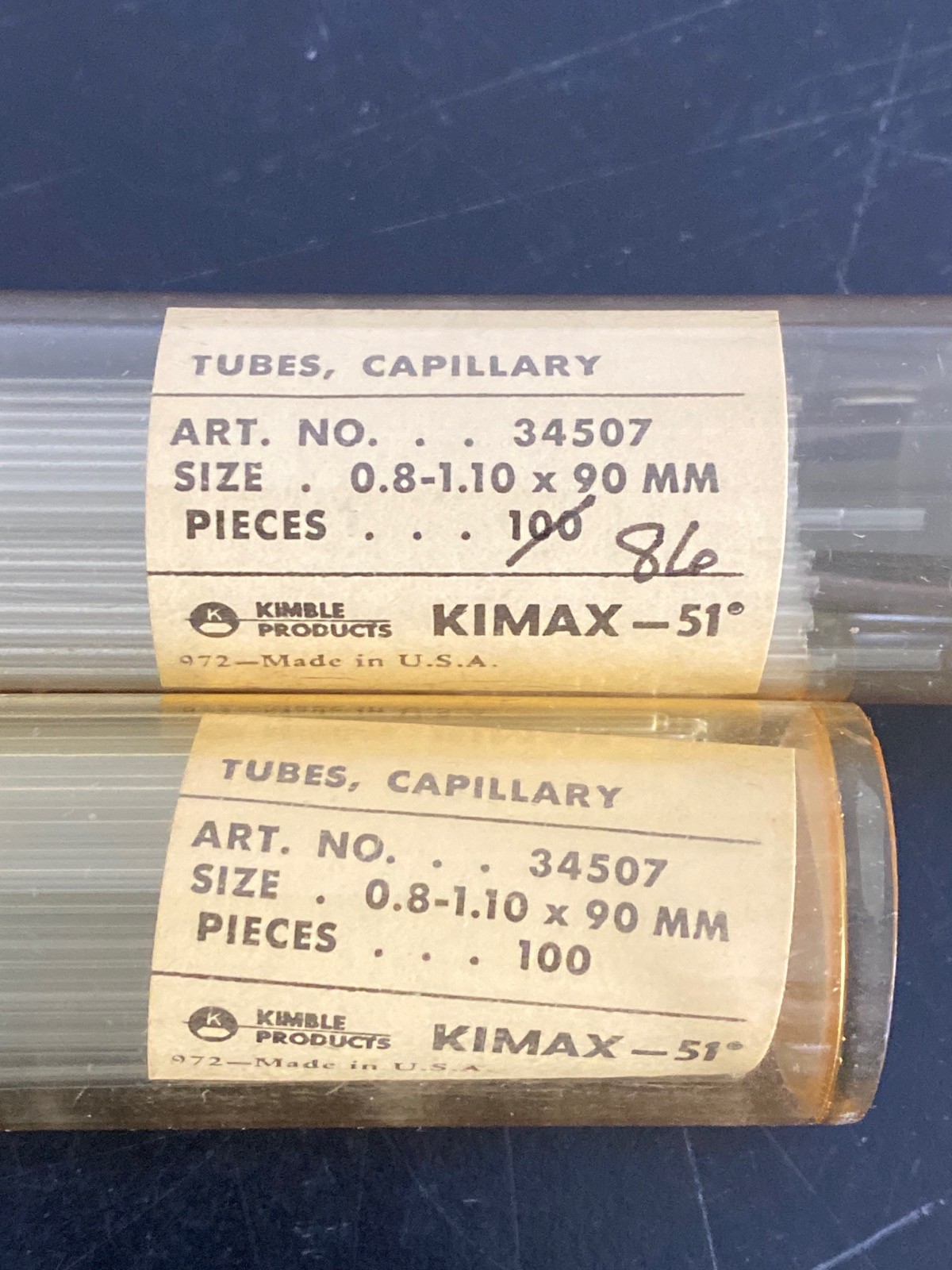 (186) KIMBLE 90mm Melting Point Capillary Tubes Sealed At One End 34507-99