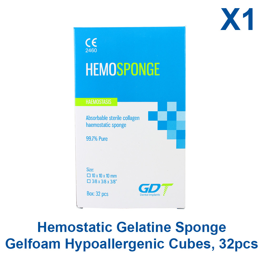 Dental Hemostatic Gelatine Sponge Gelfoam Hypoallergenic Cubes Non Toxic, 32pcs