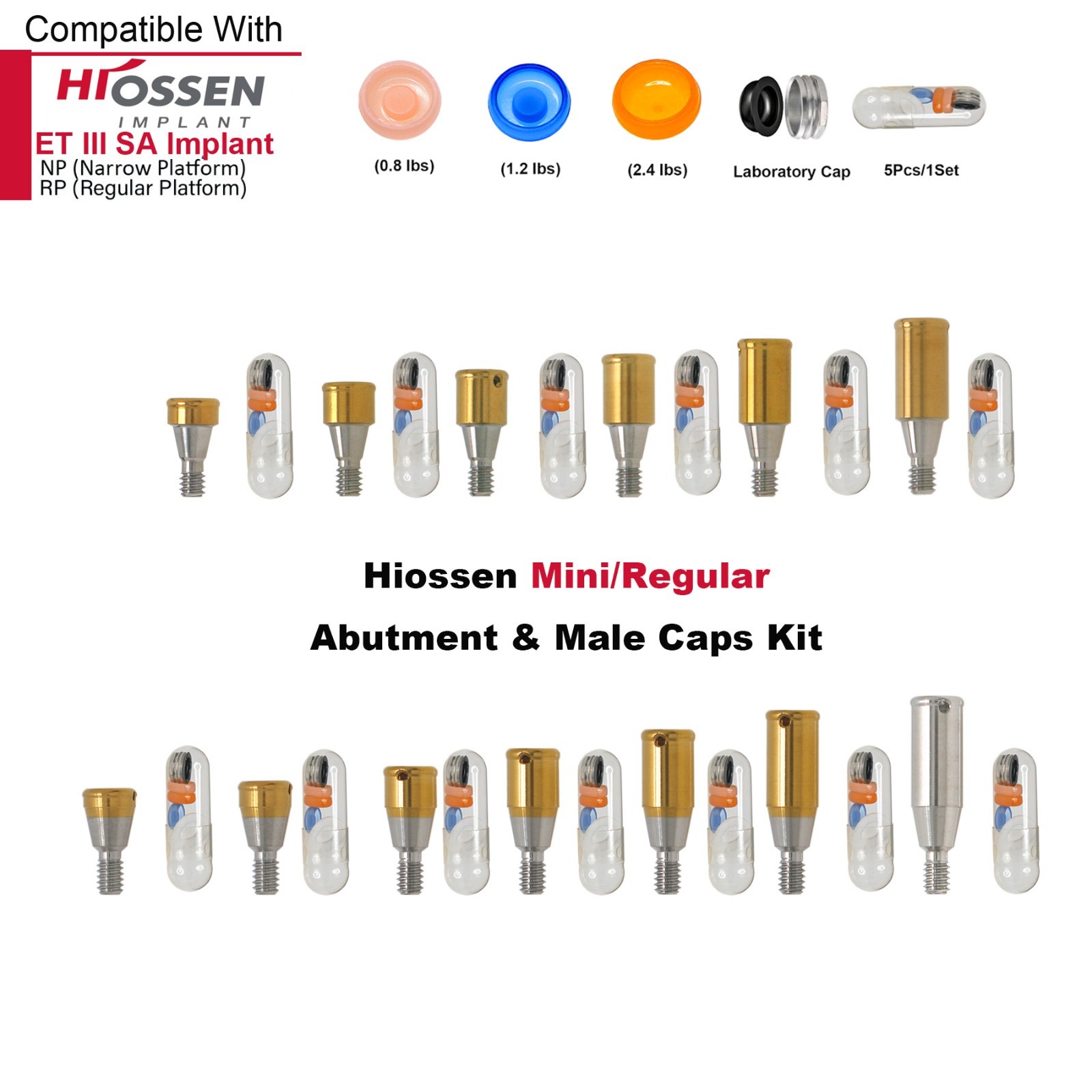 Locator Overdenture Abutment Fit Hiossen ET MINI/Regular Zest Classic Male Cap