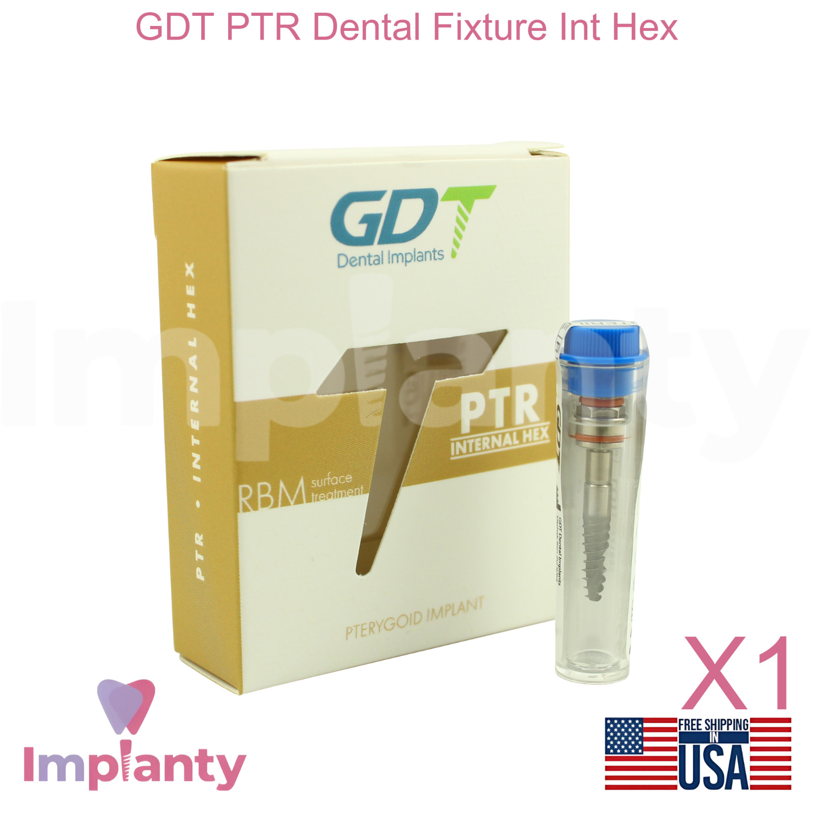 GDT PTR Ø4.2mm Diameter Dental Fixture Int Hex 2.42mm Connection RBM Surface