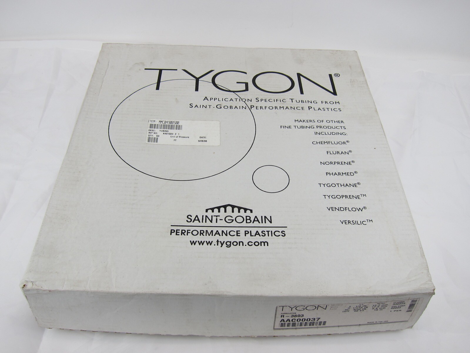 New 50 FT Tygon AAC00037 1/2″ ID x 11/16″ OD x 3/32” Wall R-3603 Lab Tubing